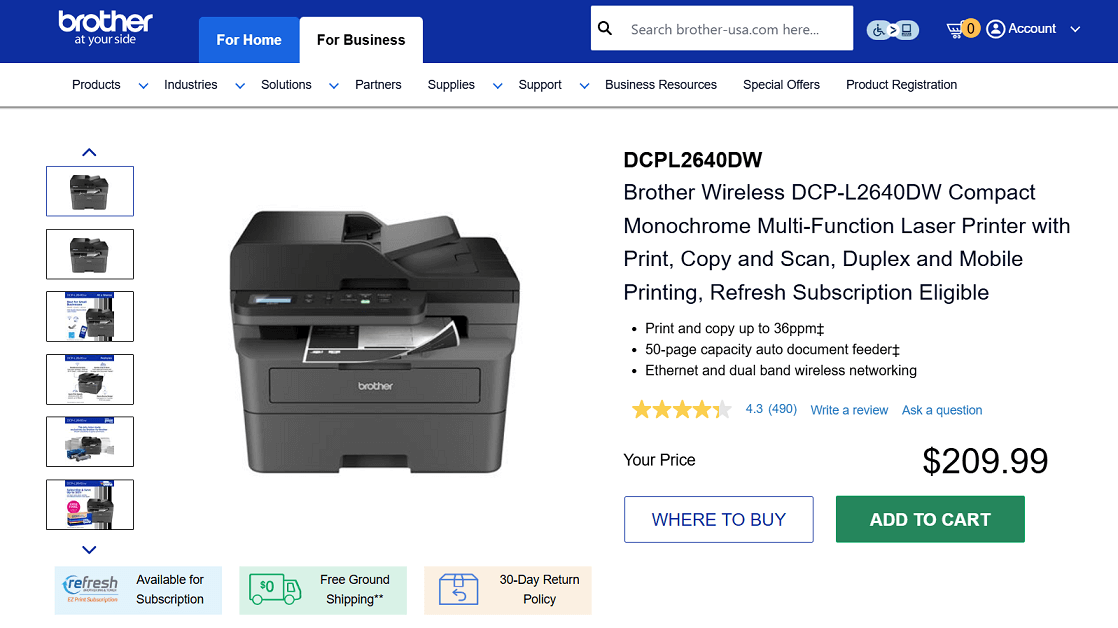 Brother DCPL2640DW mono laser all-in-one printer