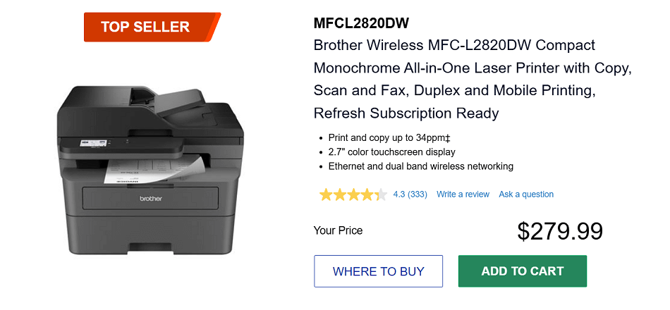 Brother Wireless MFC-L2820DW All-in-One Printer