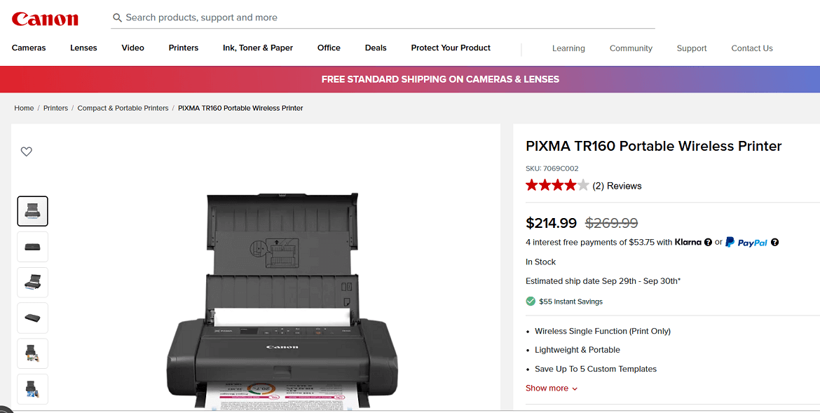Canon PIXMA TR160 Portable Printer