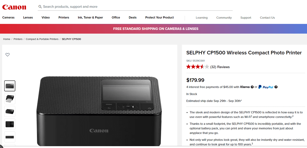 Canon SELPHY CP1500 Portable Printer