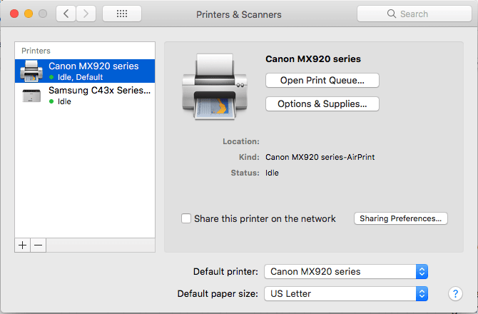 checking ink levels on mac, select your printer from the list screenshot