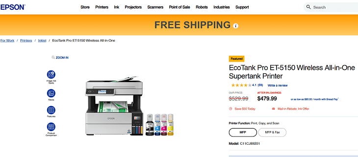 EcoTank Pro ET-5150 Wireless All-in-One Supertank Printer