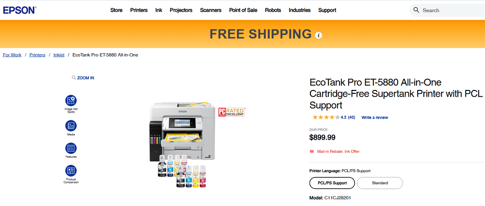 EcoTank Pro ET-5880 All-in-One Cartridge-Free Supertank Printer