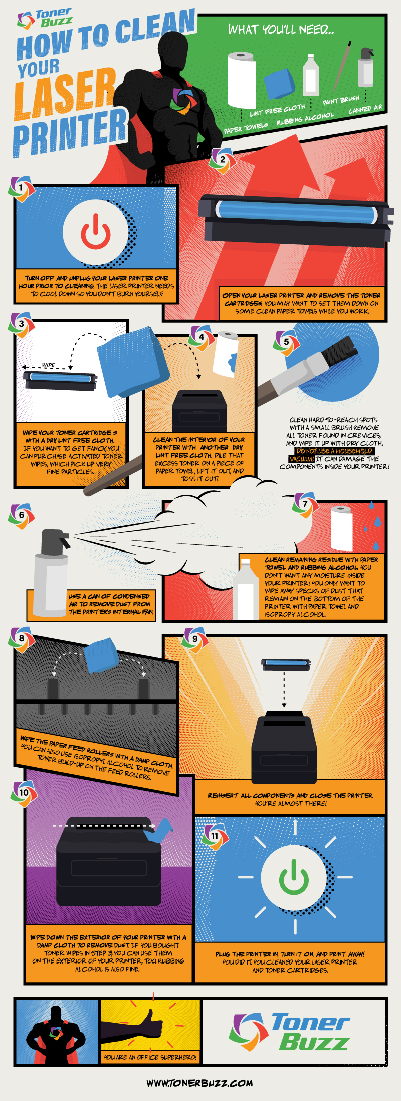 How to clean your laser printer infographic