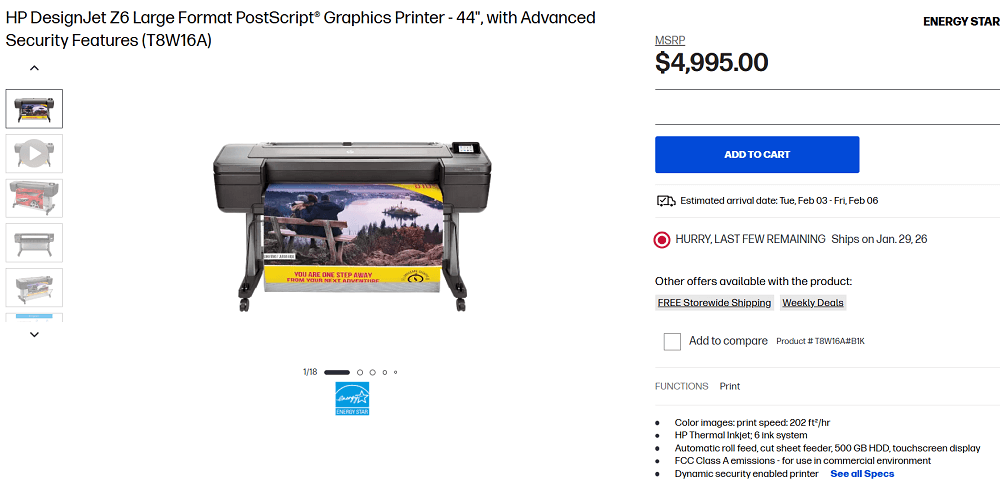 HP DesignJet Z6 Large Format 44-inch Printer