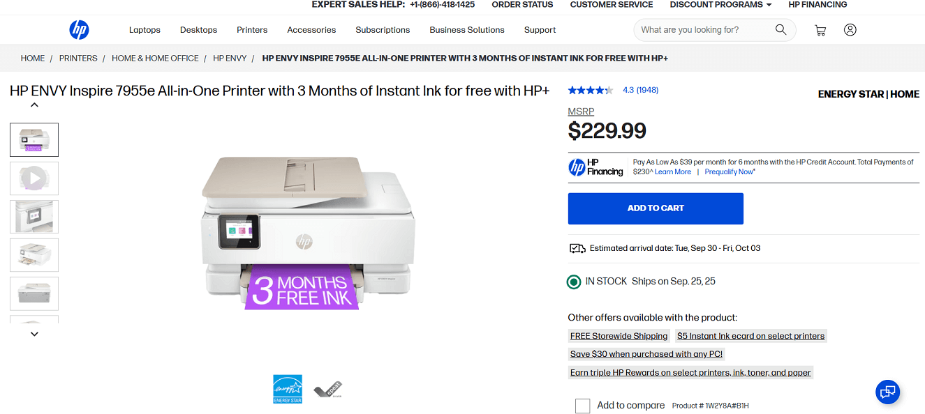 HP ENVY Inspire 7955e InkJet Printer