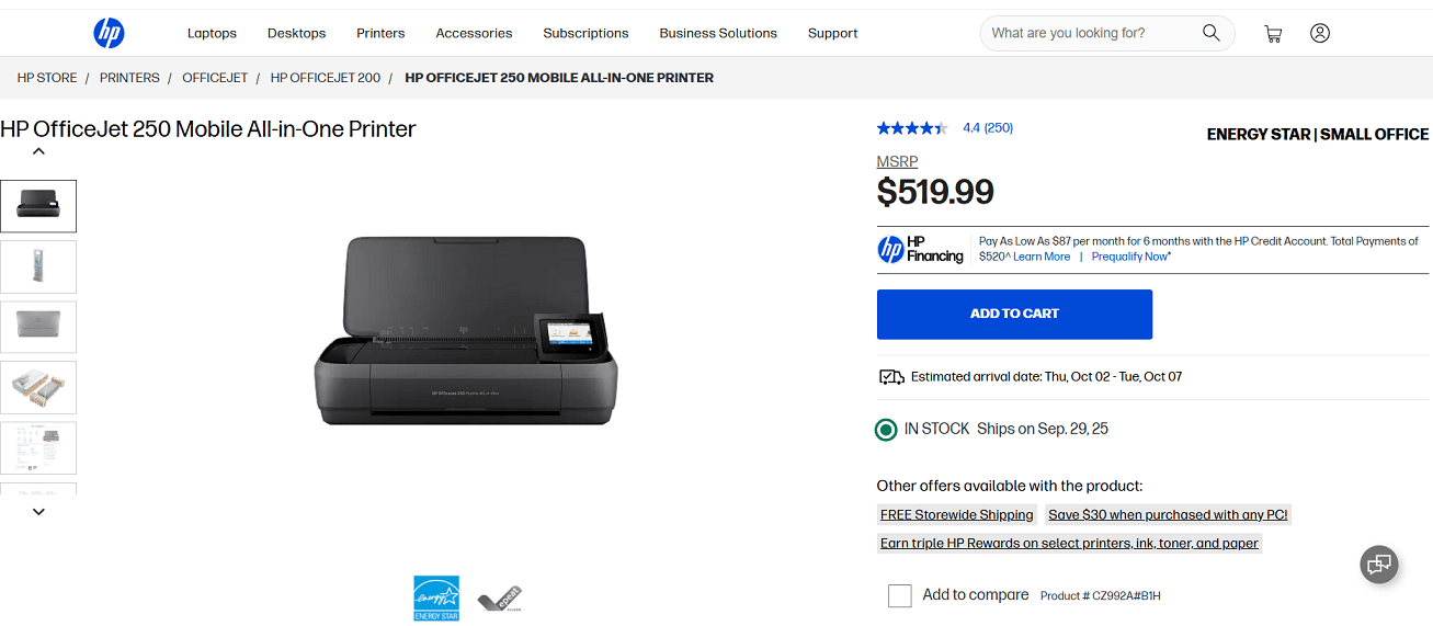 HP OfficeJet 250 Portable Printer