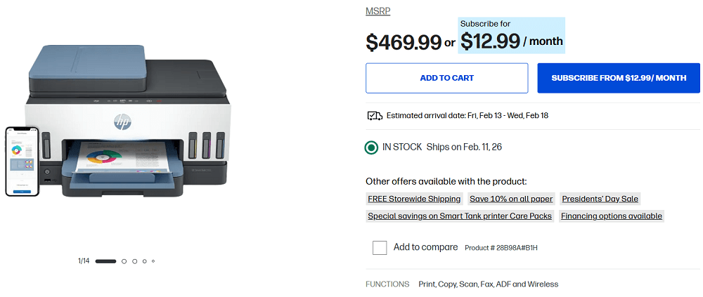 HP Smart Tank 7602&nbsp;All-in-One Printer