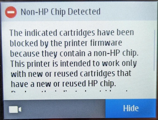 Non-HP Chip Detected Notification Image