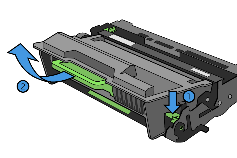 Press the Green Retainer Clips to Remove Empty Toner Cartridge