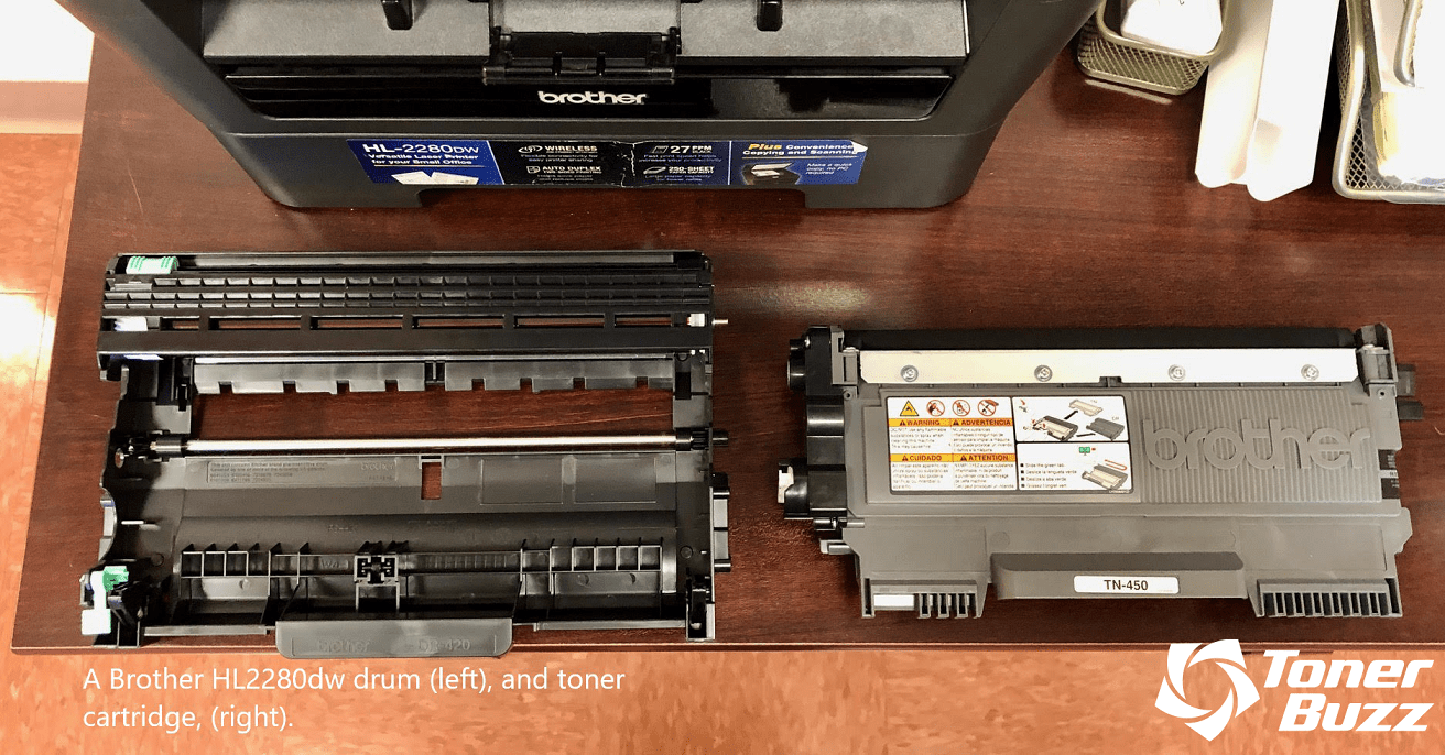 image of Brother HL2280dw toner cartridge and drum unit