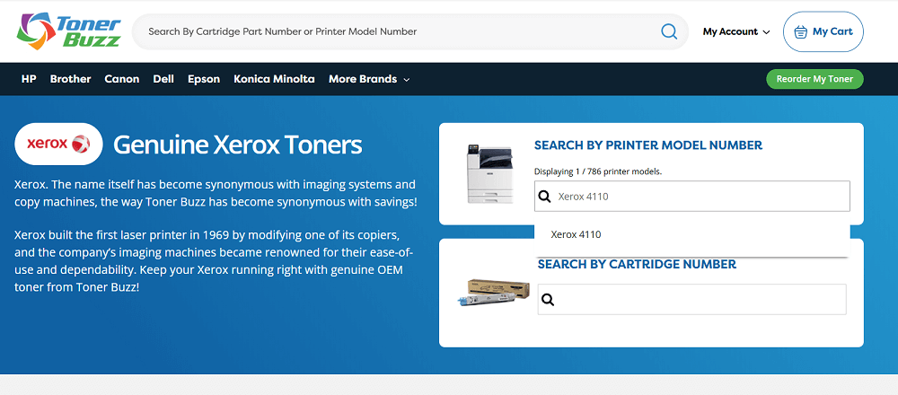 Xerox Brand Page on Toner Buzz